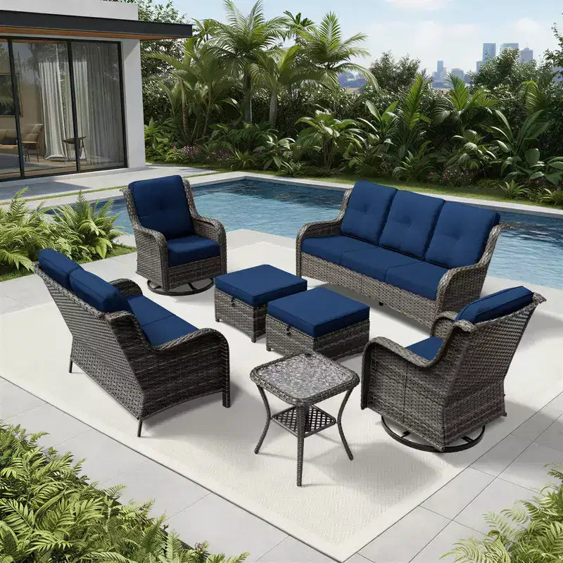 Ensemble de canapés d'extérieur UPTIOT Premium avec fauteuils pivotants et poufs multifonctionnels
