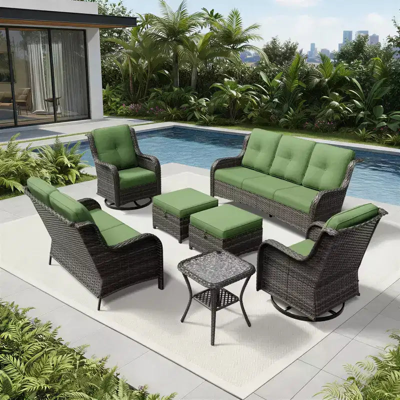 Ensemble de canapés d'extérieur UPTIOT Premium avec fauteuils pivotants et poufs multifonctionnels