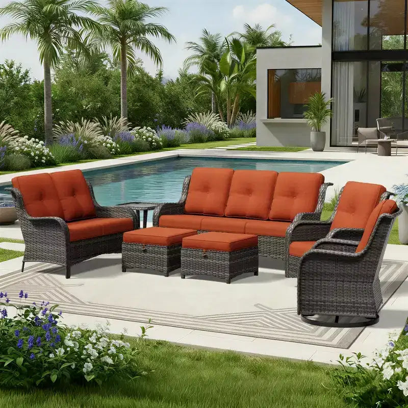 Ensemble de canapés d'extérieur UPTIOT Premium avec fauteuils pivotants et poufs multifonctionnels