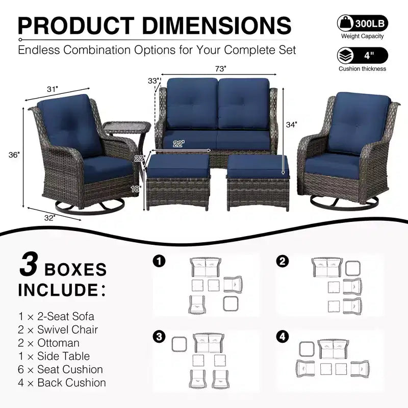 Ensemble de canapé d'extérieur 2 places UPTIOT Premium avec fauteuils pivotants et poufs multifonctionnels