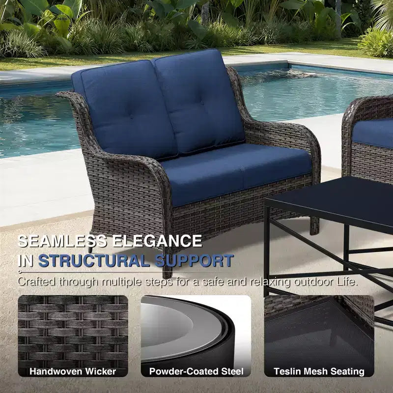 Ensemble de canapé d'extérieur 2 places UPTIOT Premium avec fauteuils pivotants et poufs multifonctionnels