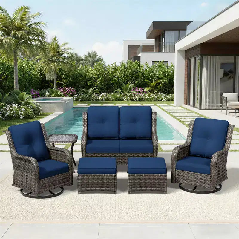 Ensemble de canapé d'extérieur 2 places UPTIOT Premium avec fauteuils pivotants et poufs multifonctionnels