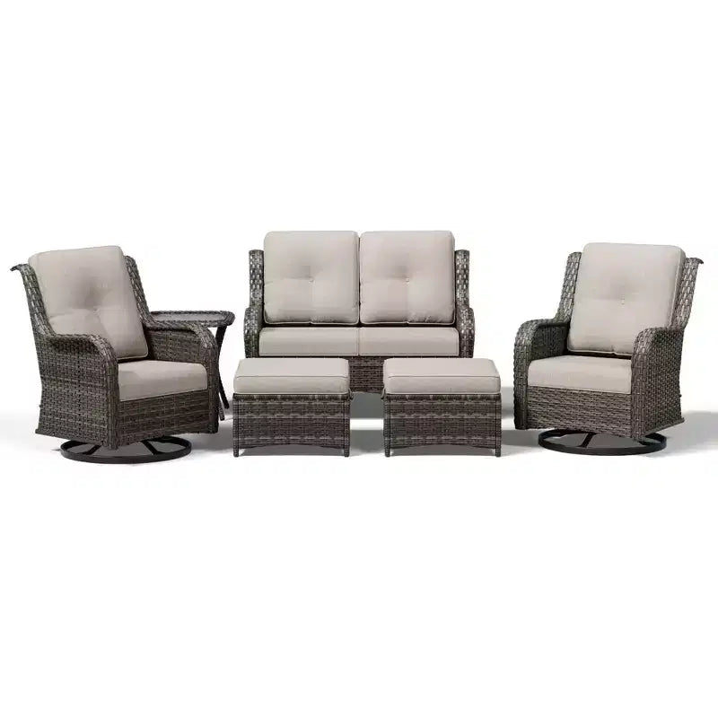 Ensemble de canapé d'extérieur 2 places UPTIOT Premium avec fauteuils pivotants et poufs multifonctionnels