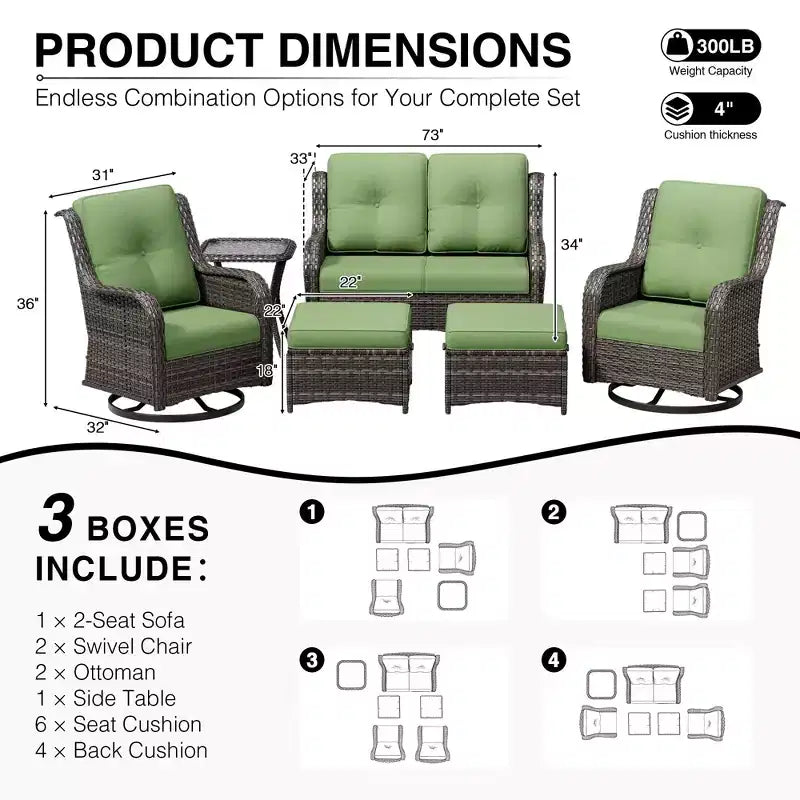 Ensemble de canapé d'extérieur 2 places UPTIOT Premium avec fauteuils pivotants et poufs multifonctionnels