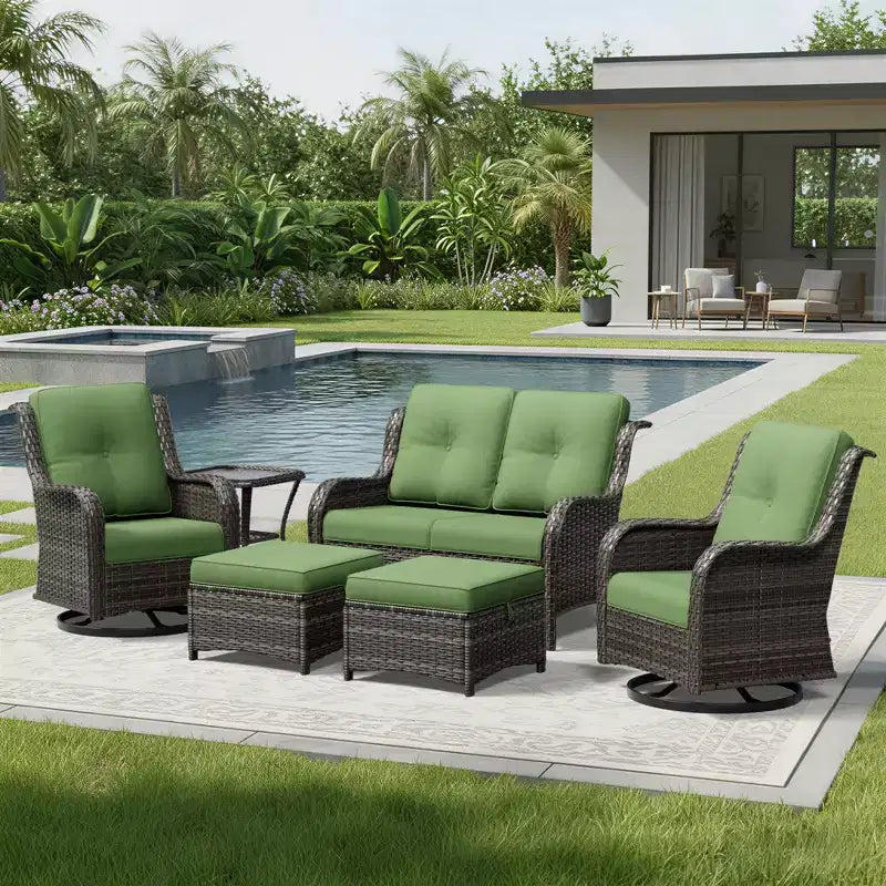 Ensemble de canapé d'extérieur 2 places UPTIOT Premium avec fauteuils pivotants et poufs multifonctionnels
