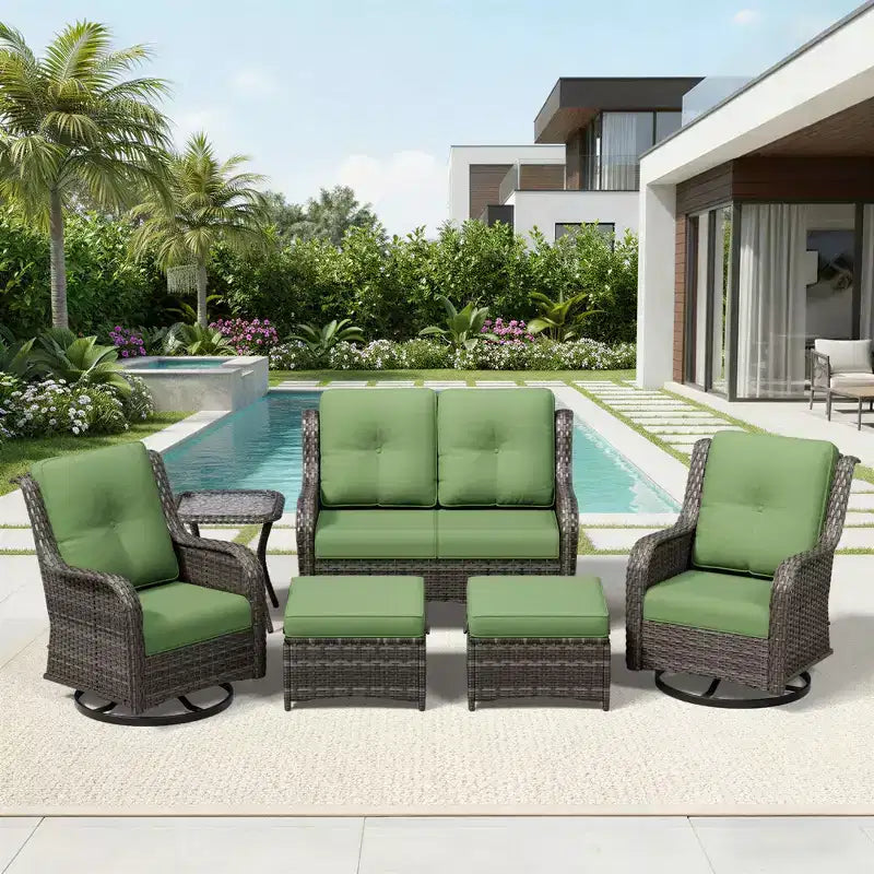 Ensemble de canapé d'extérieur 2 places UPTIOT Premium avec fauteuils pivotants et poufs multifonctionnels