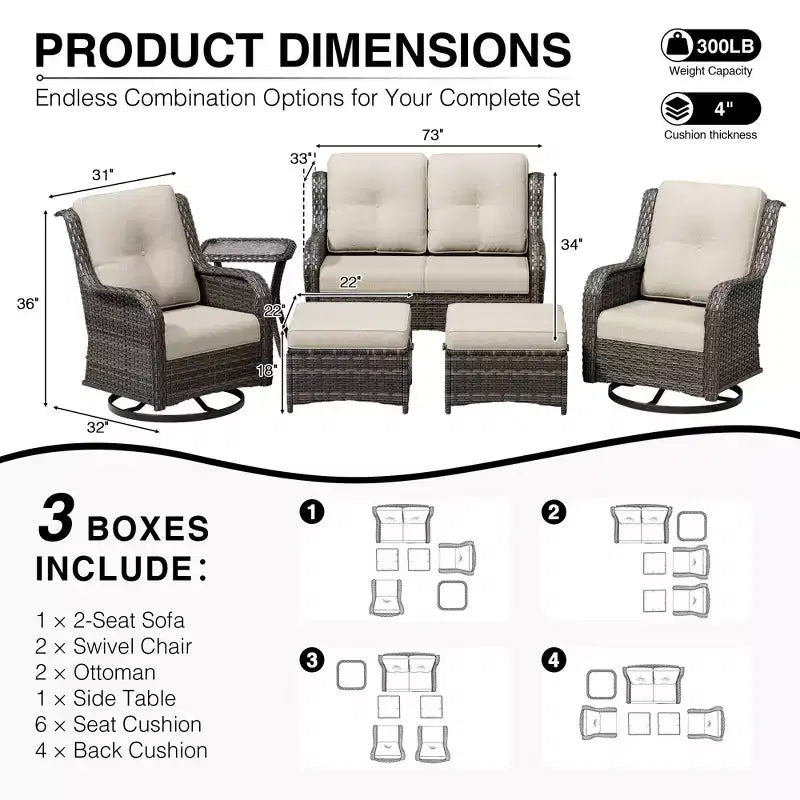 Ensemble de canapé d'extérieur 2 places UPTIOT Premium avec fauteuils pivotants et poufs multifonctionnels
