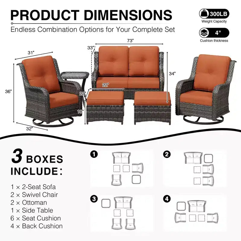 Ensemble de canapé d'extérieur 2 places UPTIOT Premium avec fauteuils pivotants et poufs multifonctionnels