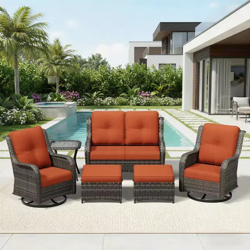 Ensemble de canapé d'extérieur 2 places UPTIOT Premium avec fauteuils pivotants et poufs multifonctionnels