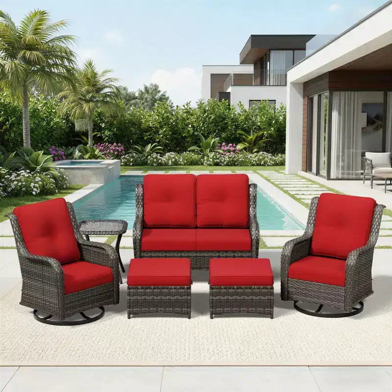 Ensemble de canapé d'extérieur 2 places UPTIOT Premium avec fauteuils pivotants et poufs multifonctionnels