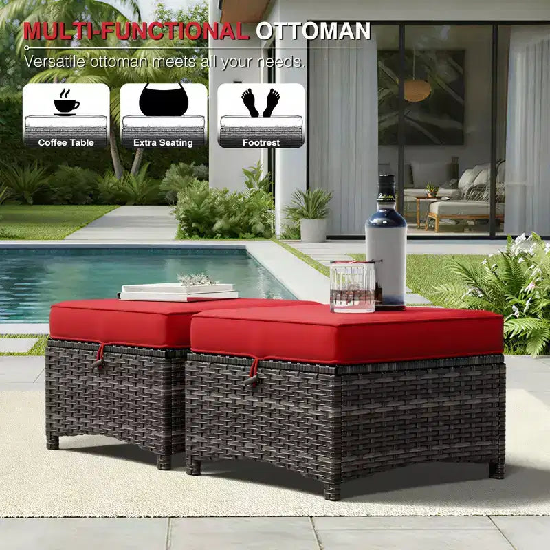 Ensemble de canapé d'extérieur 2 places UPTIOT Premium avec fauteuils pivotants et poufs multifonctionnels