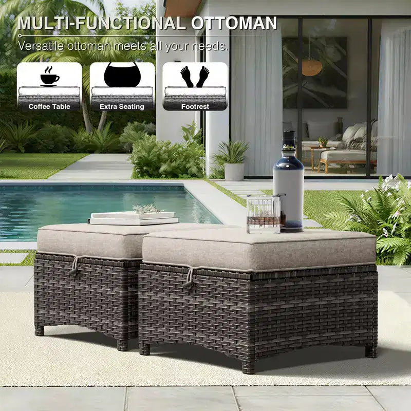 Ensemble de canapé d'extérieur 2 places UPTIOT Premium avec fauteuils pivotants et poufs multifonctionnels