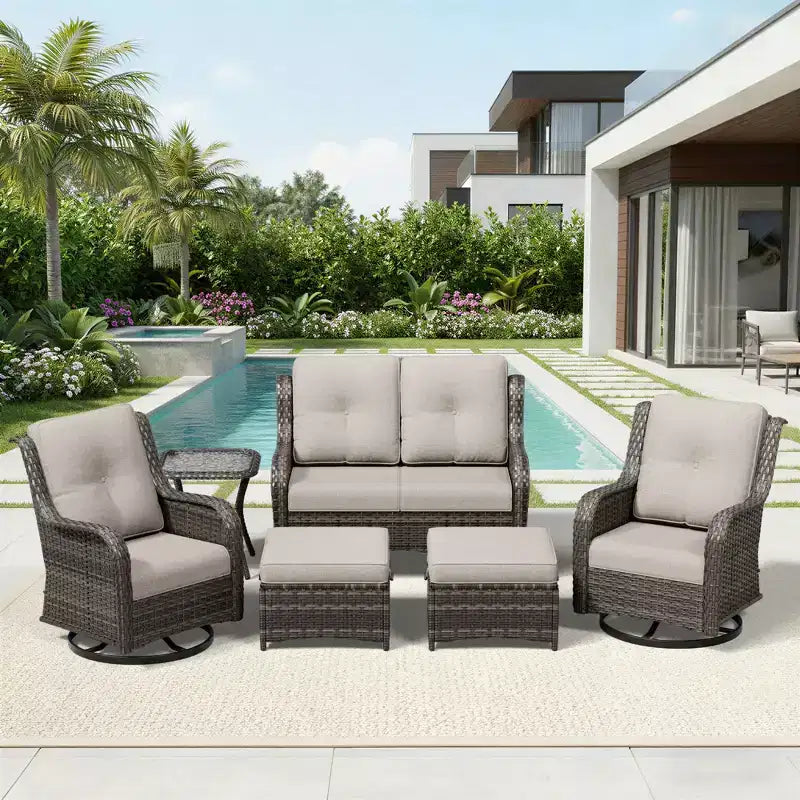 Ensemble de canapé d'extérieur 2 places UPTIOT Premium avec fauteuils pivotants et poufs multifonctionnels