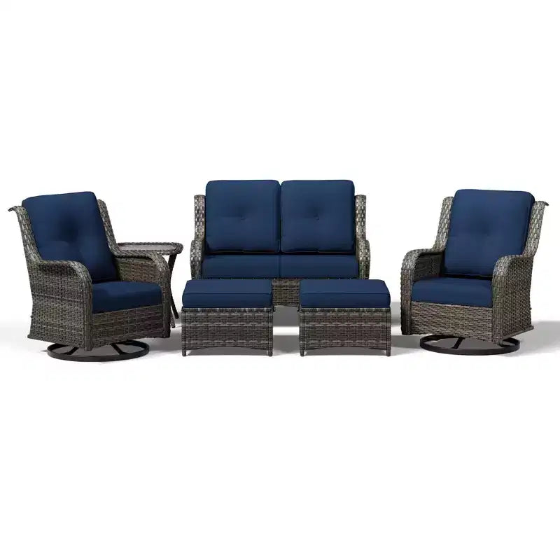 Ensemble de canapé d'extérieur 2 places UPTIOT Premium avec fauteuils pivotants et poufs multifonctionnels