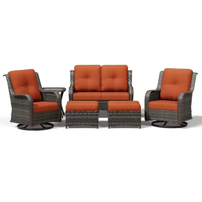 Ensemble de canapé d'extérieur 2 places UPTIOT Premium avec fauteuils pivotants et poufs multifonctionnels