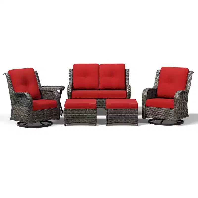 Ensemble de canapé d'extérieur 2 places UPTIOT Premium avec fauteuils pivotants et poufs multifonctionnels