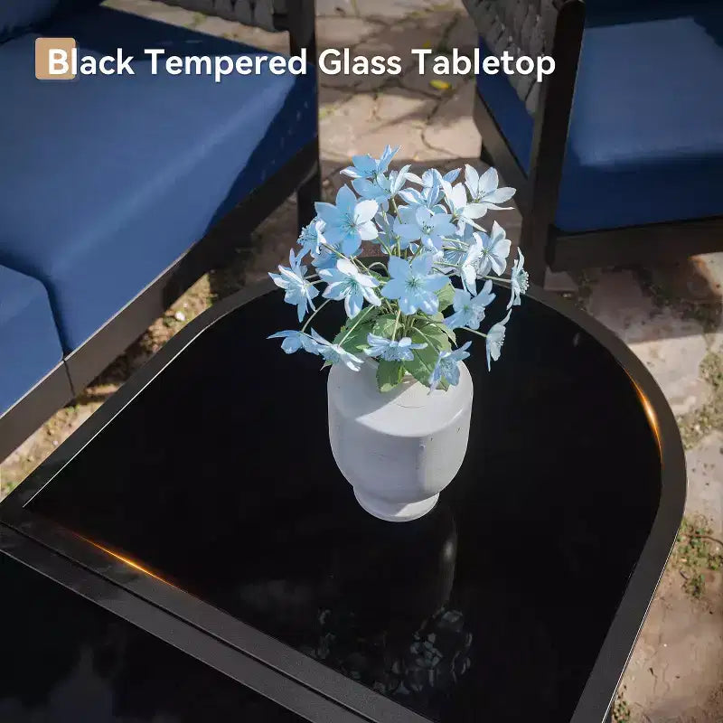 ALAULM Ensemble de canapé de patio extérieur 5 pièces avec table basse modulable, 6 coussins amovibles imperméables, utilisation tout temps, pour pelouse, jardin, arrière-cour, bleu marine