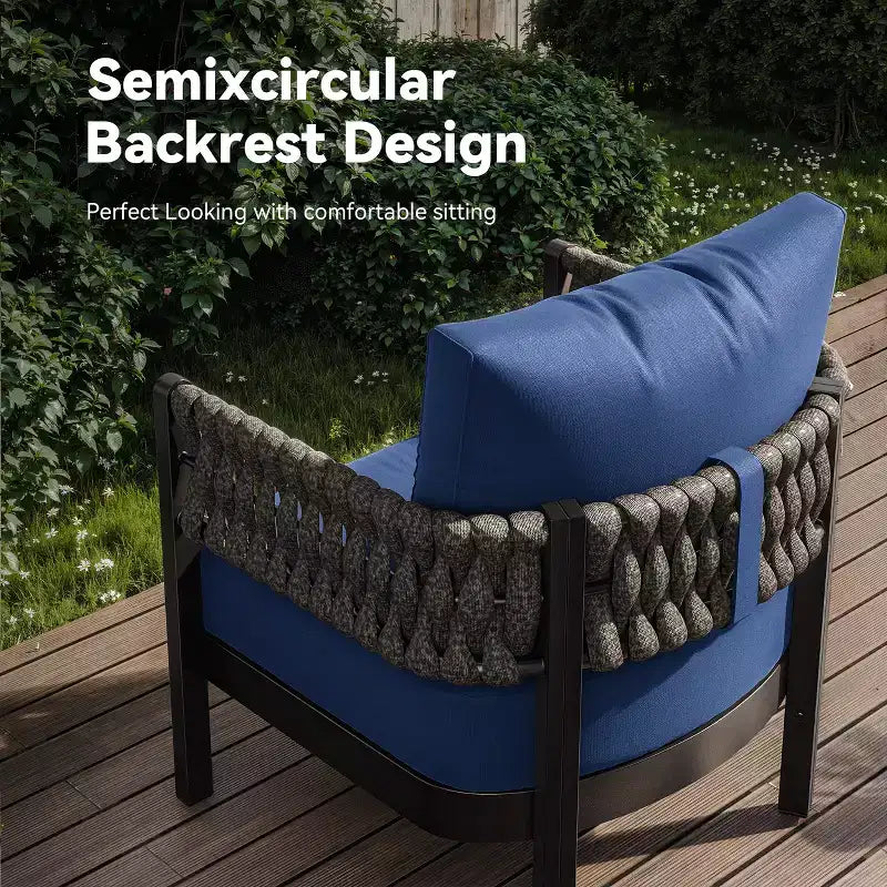 ALAULM Ensemble de canapé de patio extérieur 5 pièces avec table basse modulable, 6 coussins amovibles imperméables, utilisation tout temps, pour pelouse, jardin, arrière-cour, bleu marine
