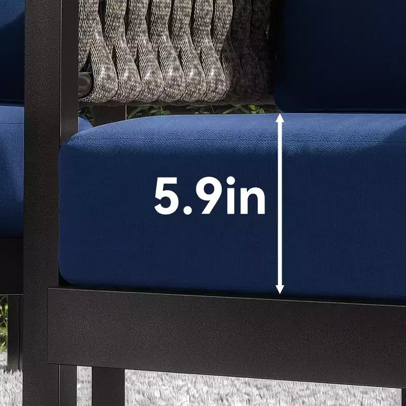 ALAULM Ensemble de canapé de patio extérieur 5 pièces avec table basse modulable, 6 coussins amovibles imperméables, utilisation tout temps, pour pelouse, jardin, arrière-cour, bleu marine