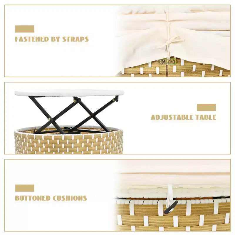 GDFStudio Vera Ensemble de canapé sectionnel rond convertible et lit de repos en rotin avec auvent rétractable