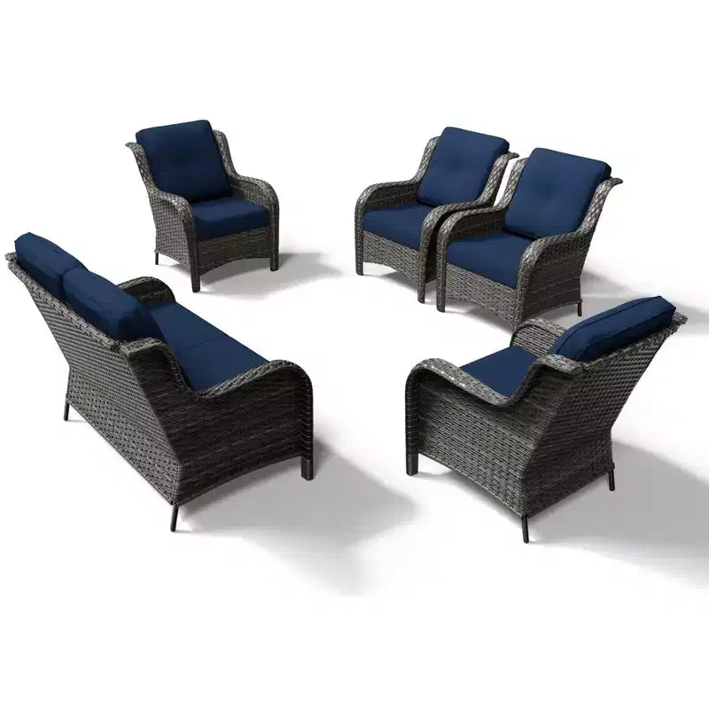 Ensemble canapé 2 places et 4 chaises en osier d'extérieur UPTIOT avec coussins tout temps
