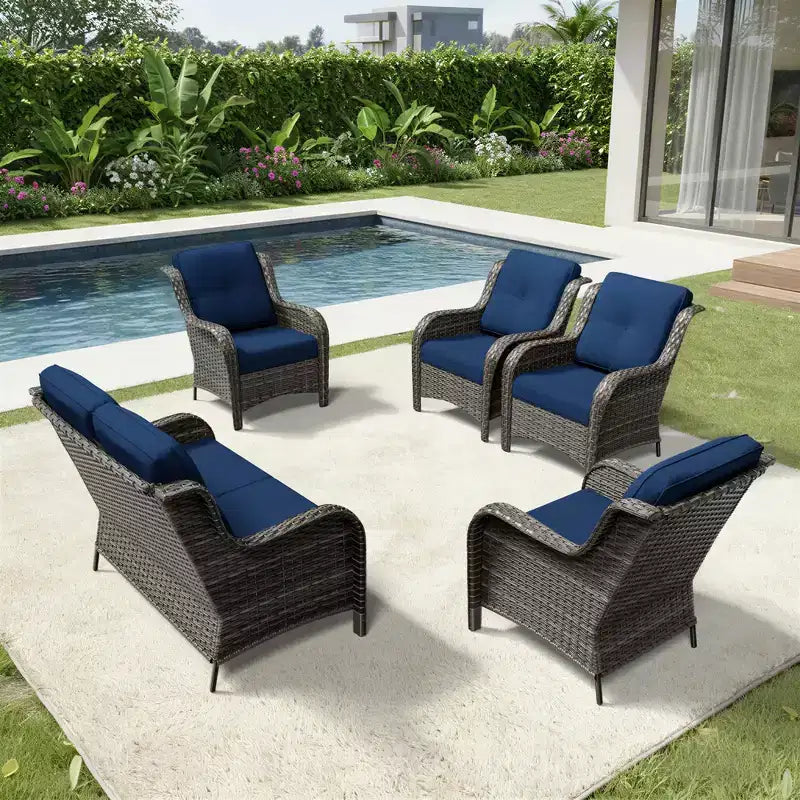 Ensemble canapé 2 places et 4 chaises en osier d'extérieur UPTIOT avec coussins tout temps