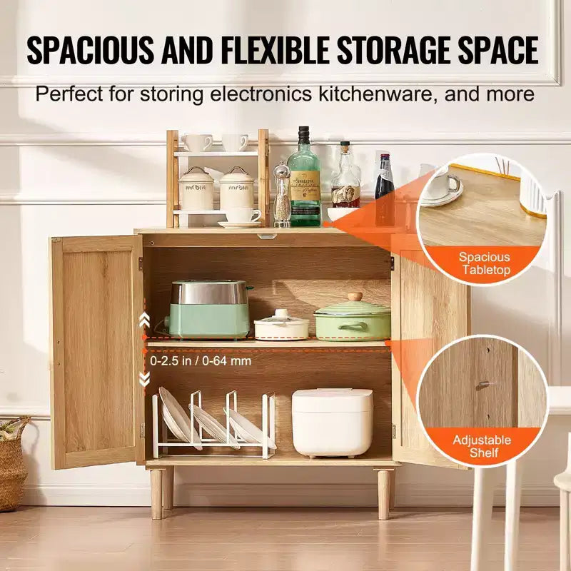 Rattan Cabinet, Rattan Storage Cabinet with 2 Magnetic Doors and Adjustable Shelves, Sideboard Buffet Cabinet for Hallway, Entryway