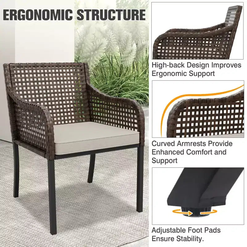 EAGLE PEAK Ensembles de salle à manger d'extérieur, ensemble de table de patio avec trou pour parasol, 2 chaises et banc, marron/beige