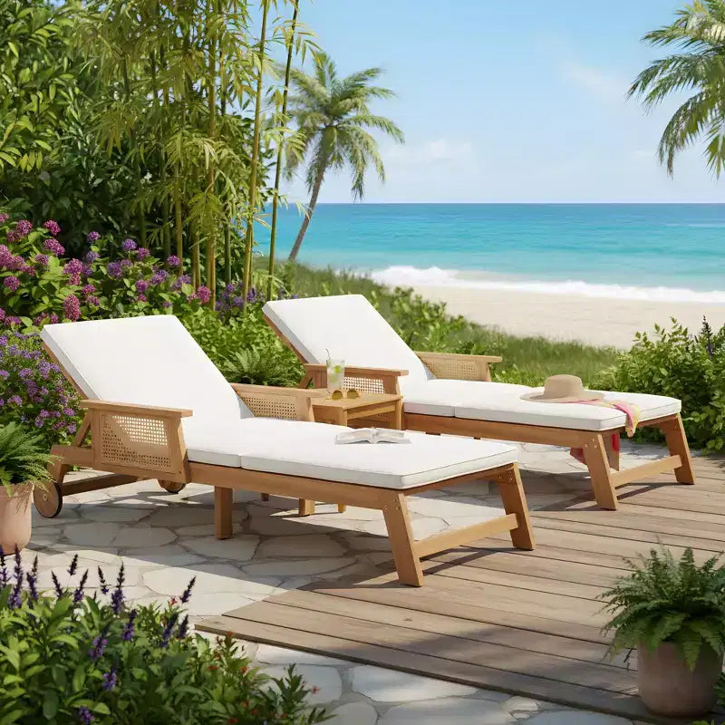 Christopher Knight Home Sakura Ensemble moderne 3 pièces avec bain de soleil en acacia et table à lattes avec accoudoirs en osier