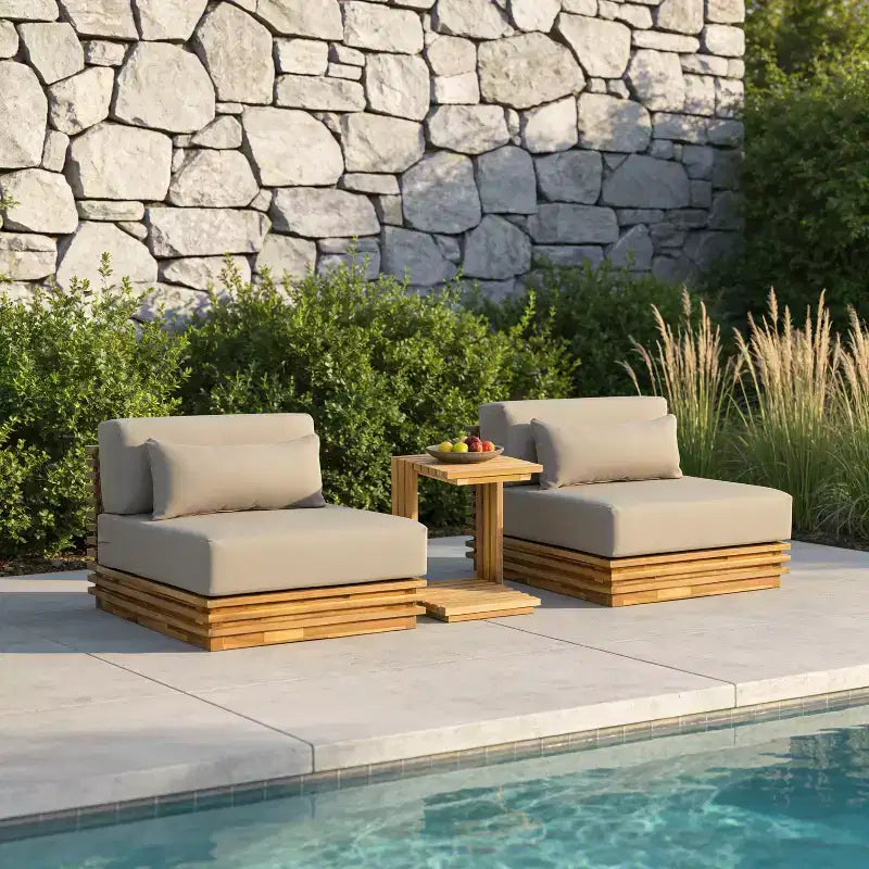 Christopher Knight Home Nolan Ensemble de conversation de patio moderne 3 pièces en bois d'acacia avec fauteuils club surdimensionnés et table d'appoint