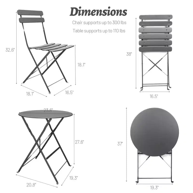 Ensemble de 3 chaises et table de bistrot en métal pour balcon/patio