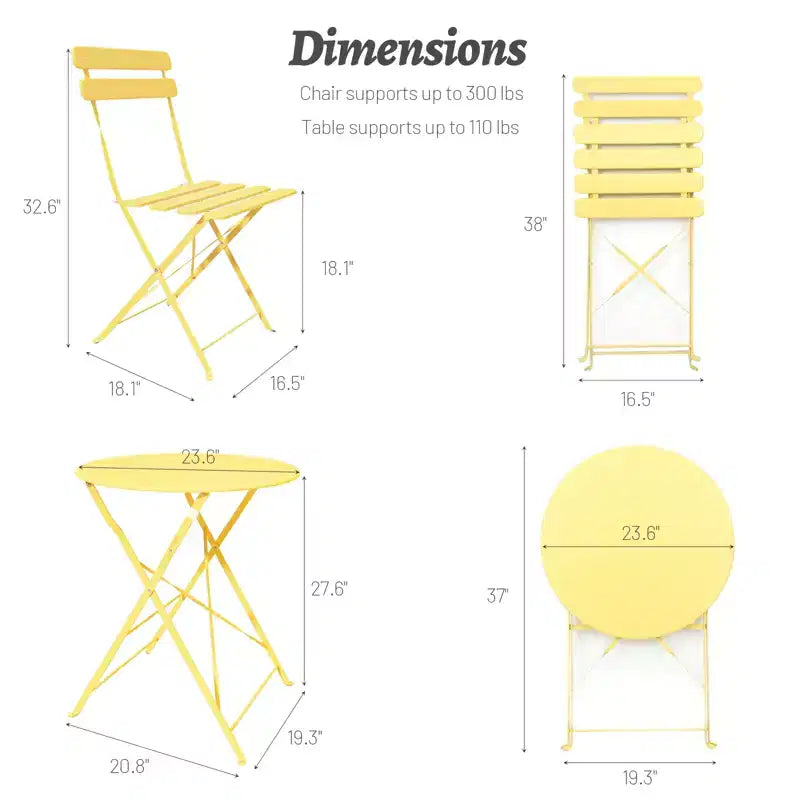 Ensemble de 3 chaises et table de bistrot en métal pour balcon/patio
