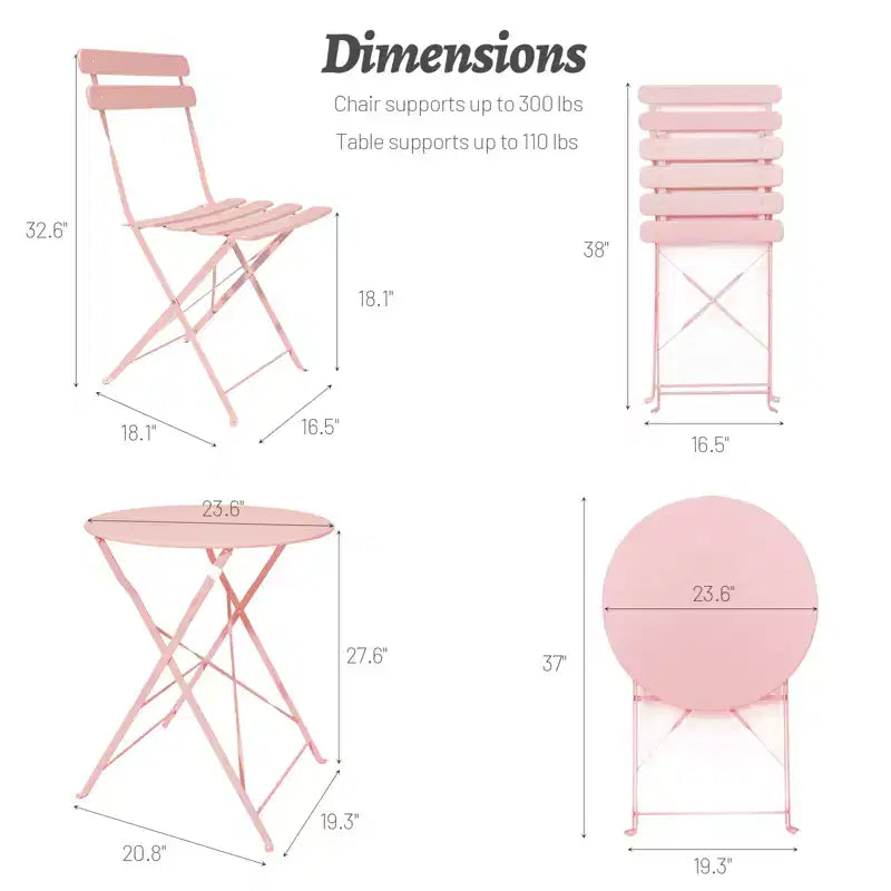 Ensemble de 3 chaises et table de bistrot en métal pour balcon/patio