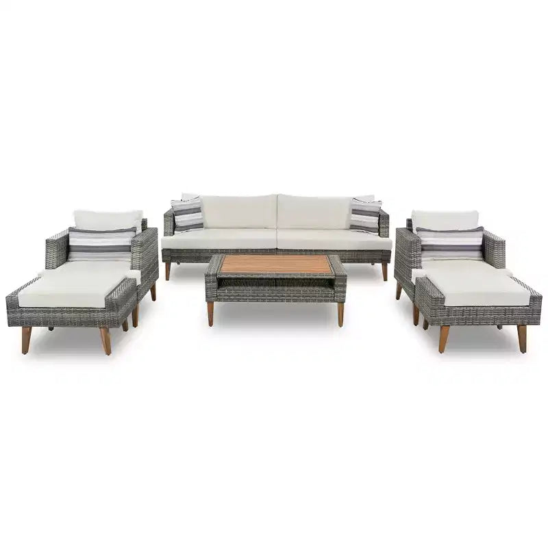 GDFStudio Arthur Salon de conversation moderne 6 pièces en osier de polyéthylène avec table et coussins