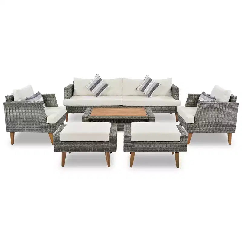 GDFStudio Arthur Salon de conversation moderne 6 pièces en osier de polyéthylène avec table et coussins
