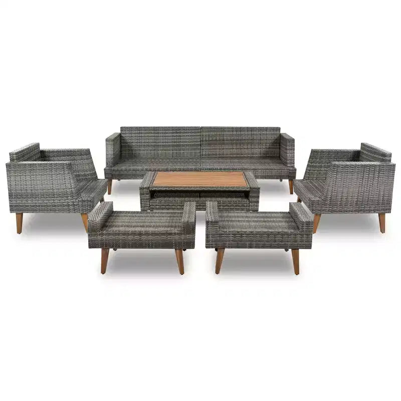 GDFStudio Arthur Salon de conversation moderne 6 pièces en osier de polyéthylène avec table et coussins