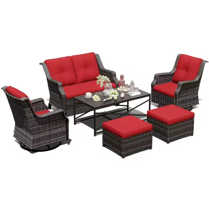 Salon de jardin UPTIOT avec canapé, fauteuils à bascule, poufs et table basse pour un confort relaxant dans le jardin.