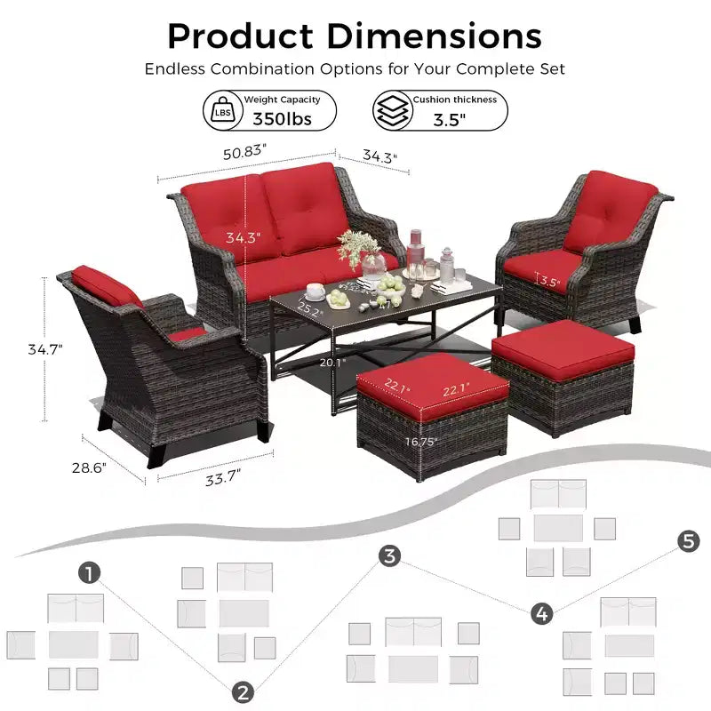 Salon de jardin UPTIOT avec canapé, fauteuils à bascule, poufs et table basse pour un confort relaxant dans le jardin.
