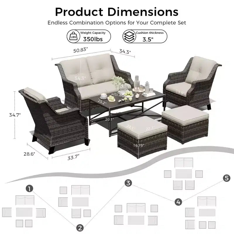 Salon de jardin UPTIOT avec canapé, fauteuils à bascule, poufs et table basse pour un confort relaxant dans le jardin.