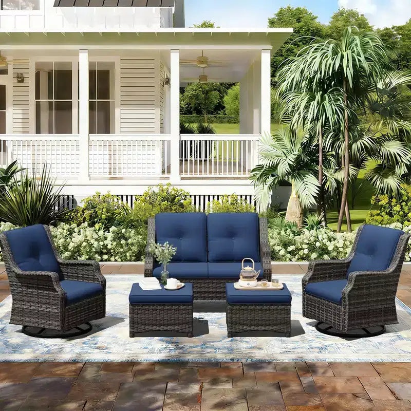 Ensemble extérieur modulaire UPTIOT : Canapé 2 places, 2 fauteuils à bascule et 2 poufs pour un confort de patio modulable