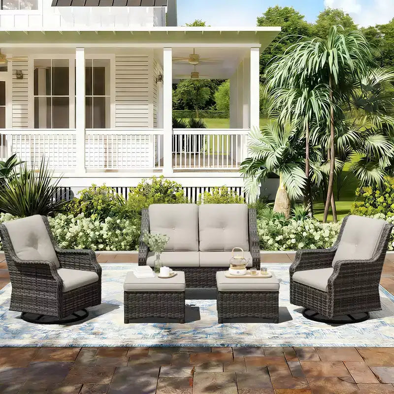 Ensemble extérieur modulaire UPTIOT : Canapé 2 places, 2 fauteuils à bascule et 2 poufs pour un confort de patio modulable