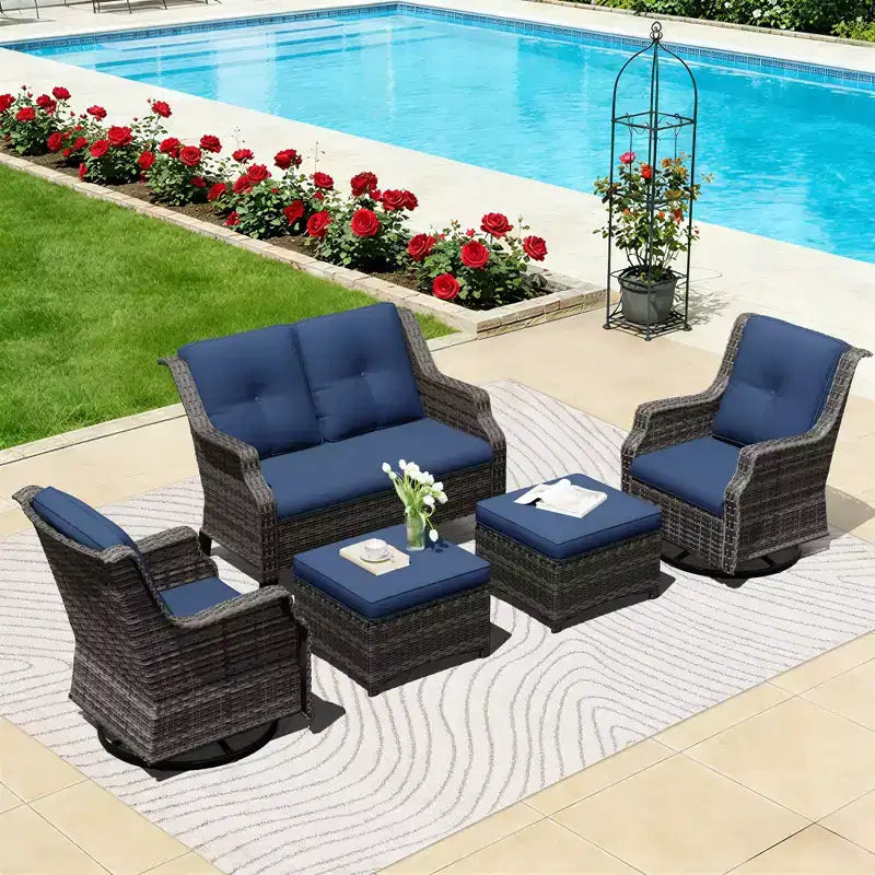 Ensemble extérieur modulaire UPTIOT : Canapé 2 places, 2 fauteuils à bascule et 2 poufs pour un confort de patio modulable