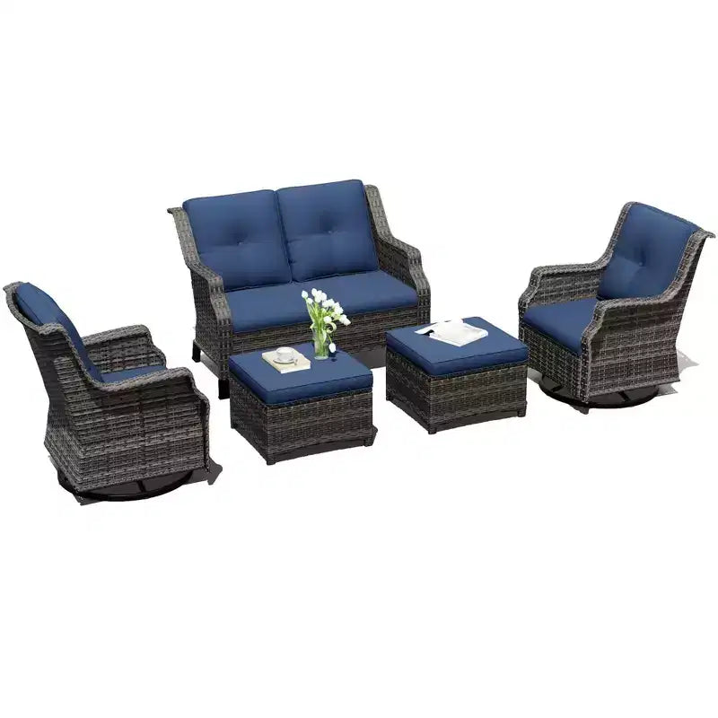 Ensemble extérieur modulaire UPTIOT : Canapé 2 places, 2 fauteuils à bascule et 2 poufs pour un confort de patio modulable