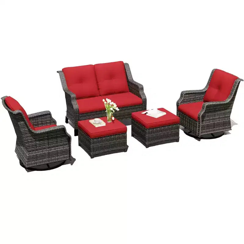 Ensemble extérieur modulaire UPTIOT : Canapé 2 places, 2 fauteuils à bascule et 2 poufs pour un confort de patio modulable