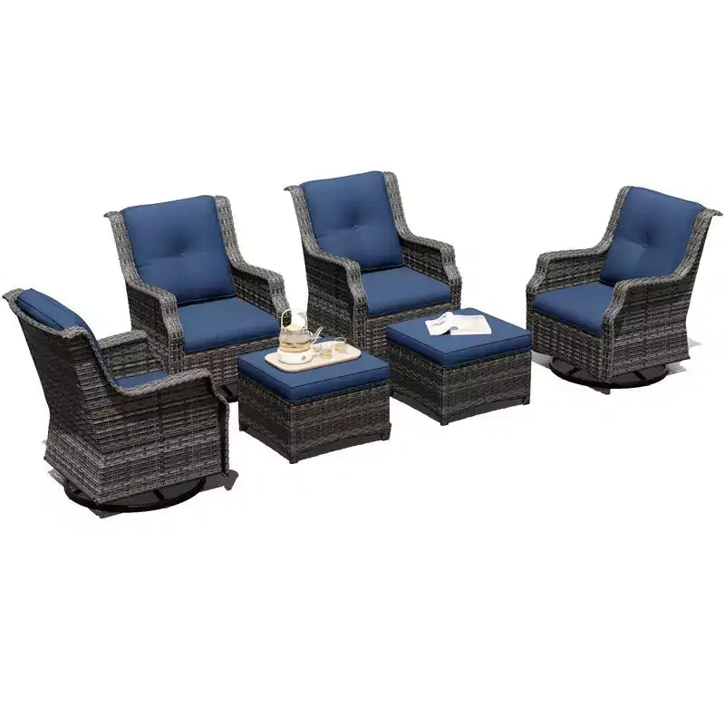 Ensemble fauteuil pivotant et repose-pieds UPTIOT 6 pièces : Rotation à 360° et tissu oléfine tout temps