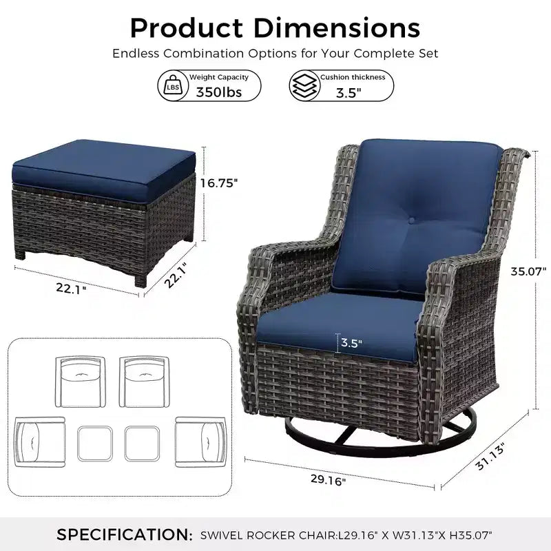 Ensemble fauteuil pivotant et repose-pieds UPTIOT 6 pièces : Rotation à 360° et tissu oléfine tout temps