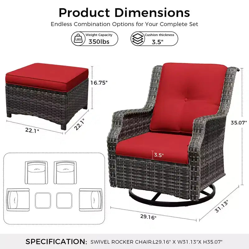 Ensemble fauteuil pivotant et repose-pieds UPTIOT 6 pièces : Rotation à 360° et tissu oléfine tout temps