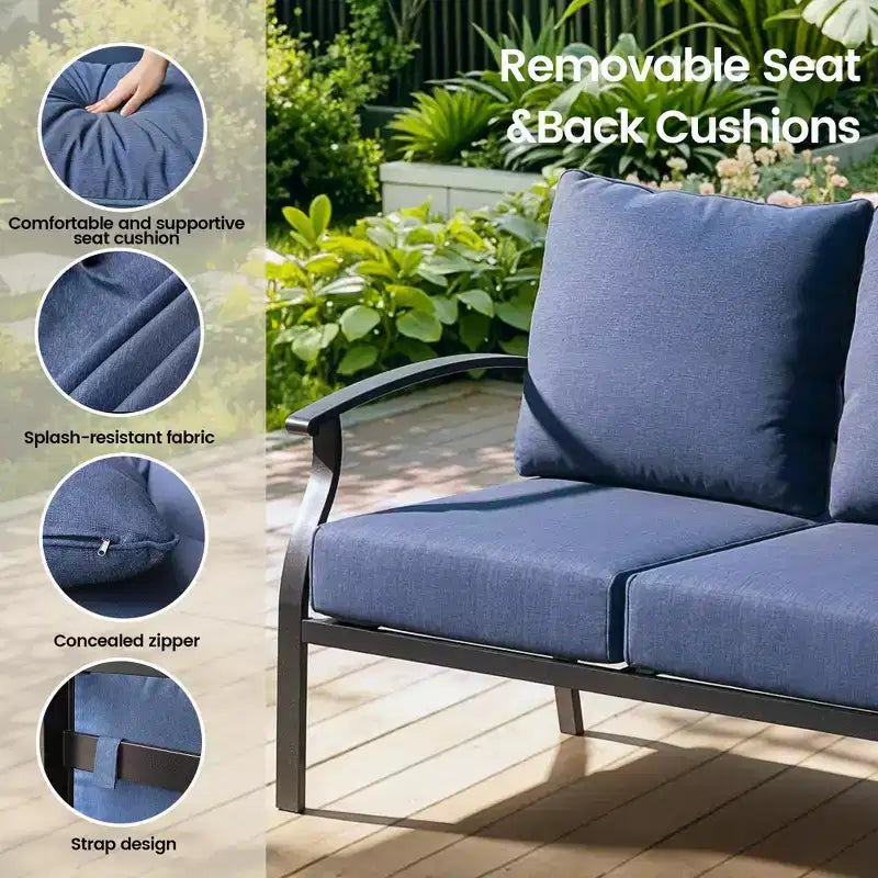 ALAULM Ensemble de conversation de terrasse 5 places, Ensemble de canapé-fauteuil à bascule extérieur avec coussins épais et table basse, Ensemble de meubles de bistrot