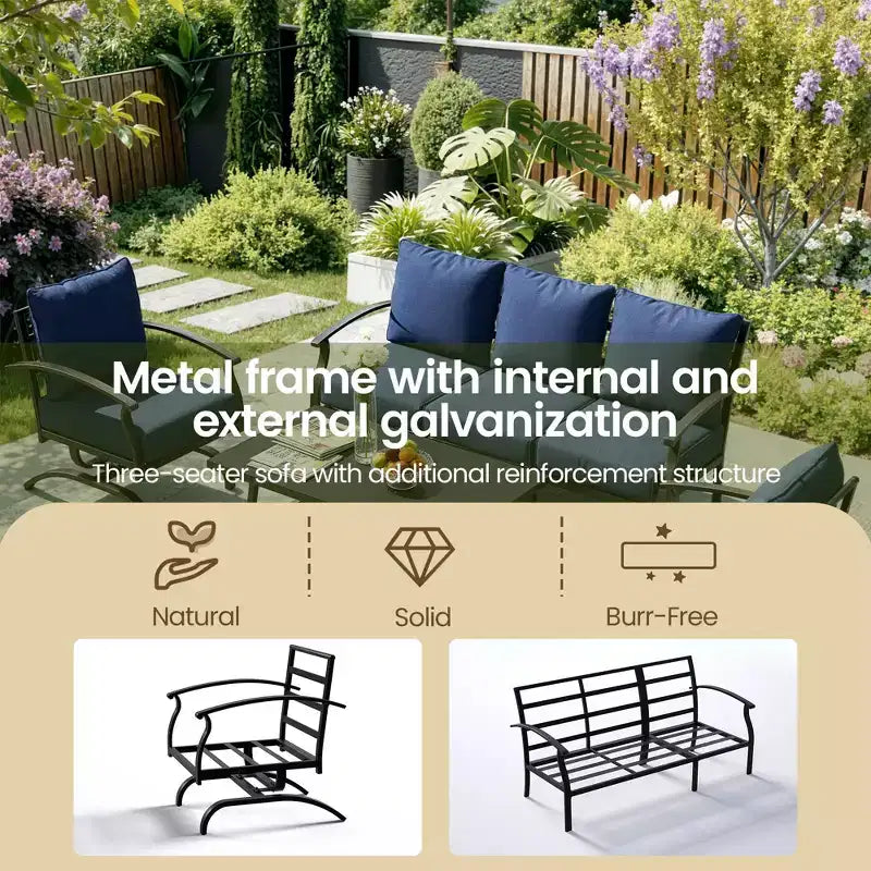 ALAULM Ensemble de conversation de terrasse 5 places, Ensemble de canapé-fauteuil à bascule extérieur avec coussins épais et table basse, Ensemble de meubles de bistrot