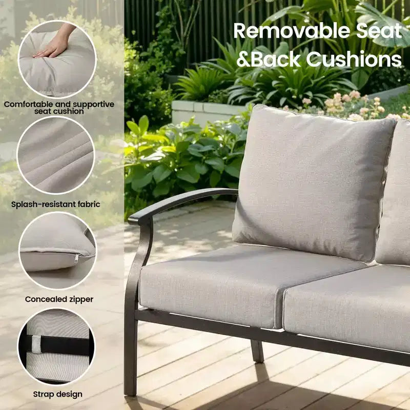 ALAULM Ensemble de conversation de terrasse 5 places, Ensemble de canapé-fauteuil à bascule extérieur avec coussins épais et table basse, Ensemble de meubles de bistrot